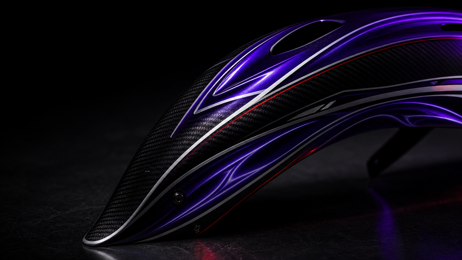 Close-up of a carbon fibre and airbrushed canopy finish